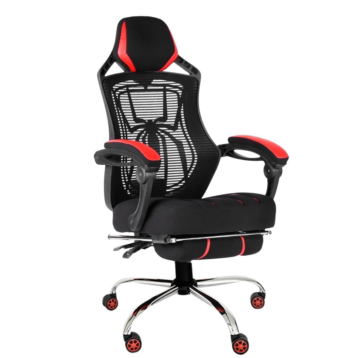 Silla Gamer by NACEB Mod. Sport Spider, Color Negro / Rojo, C/Descansa Pies, Reforzada, NA-0928