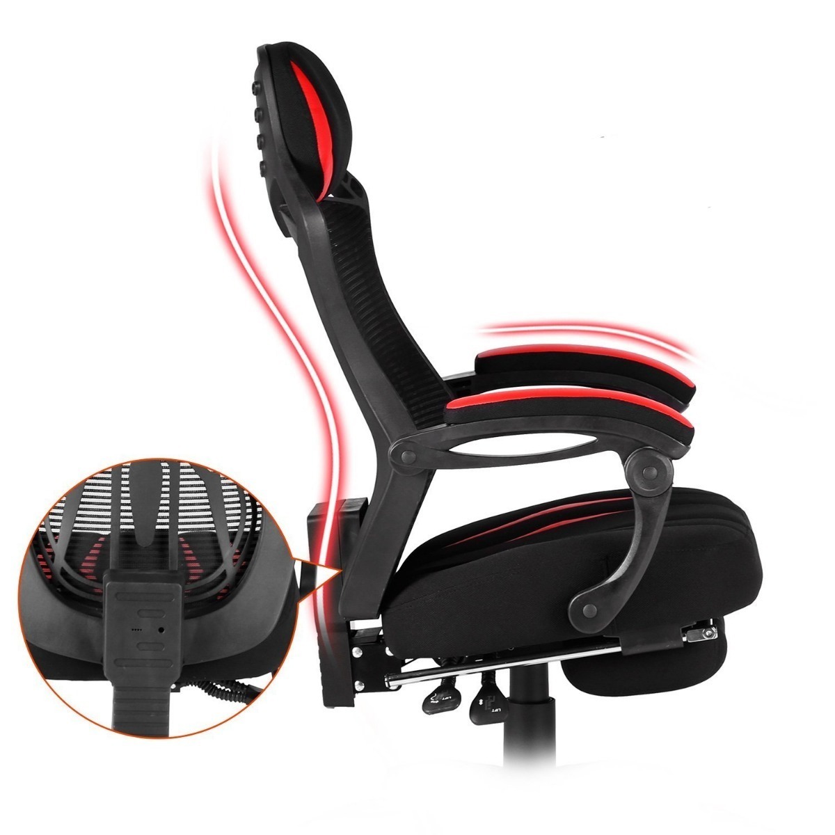 Silla Gamer by NACEB Mod. Sport Spider, Color Negro / Rojo, C/Descansa Pies, Reforzada, NA-0928