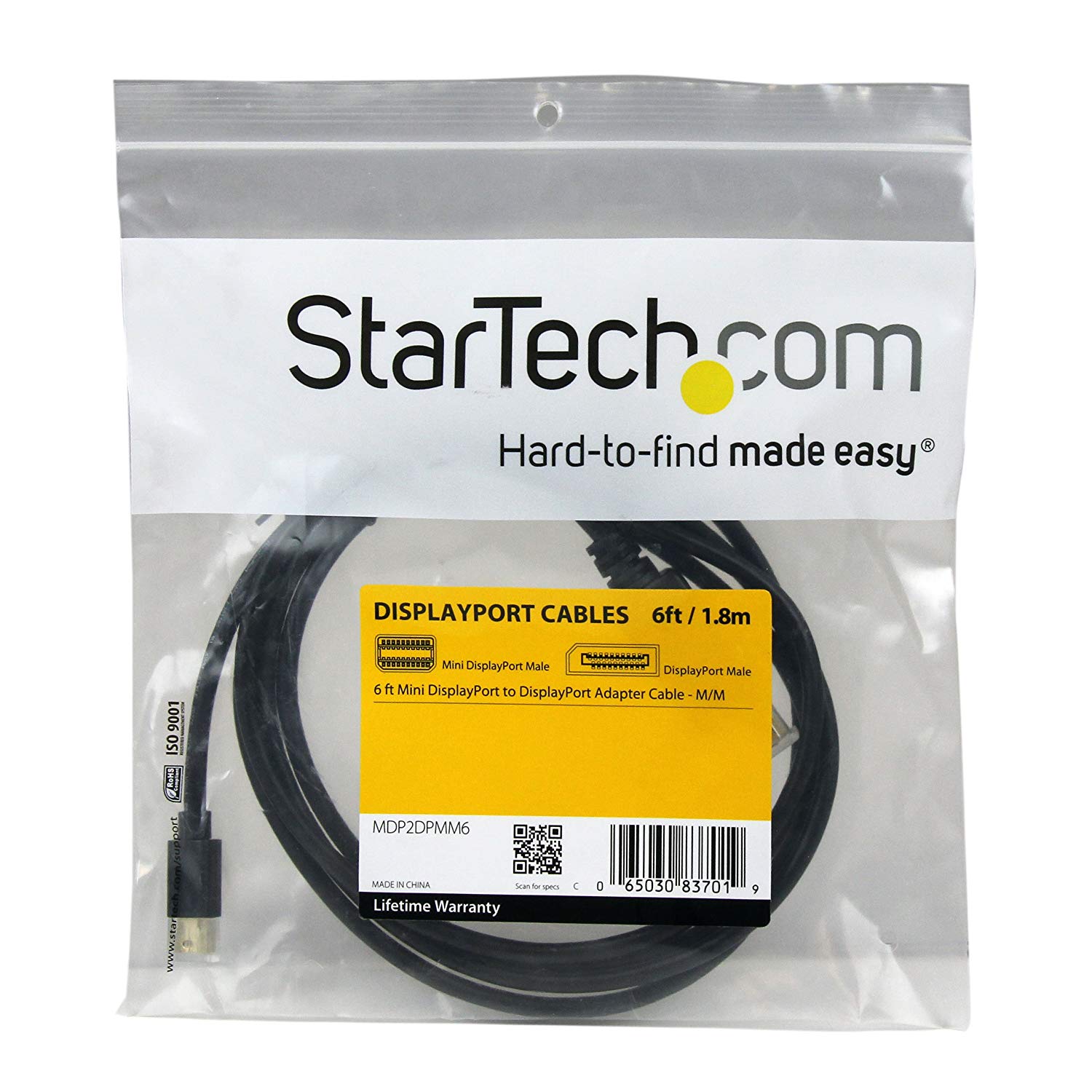 Cable Adaptador de Mini DisplayPort® Macho a DisplayPort® Macho, Resolución Hasta 4K, Longitud 1.8 Metros, startech MDP2DPMM6 