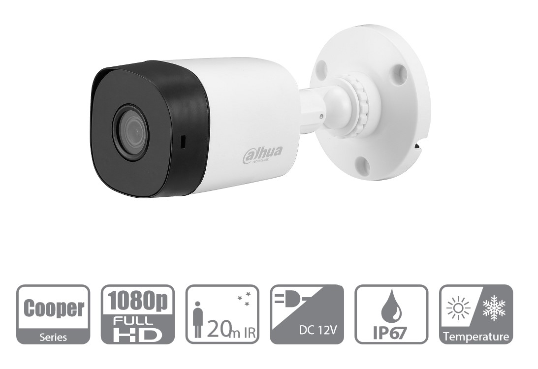 Cámara Bullet HDCVI 1080p/720P | Lente 3.6mm | Smart IR 20 Metros | Visión 93 Grados | IP67 | DAHUA COOPER B1A21
