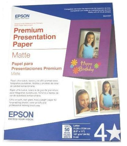 Paquete de Papel Matte Paper Heavy weight, Carta 8.5"X11", 50 Hojas, EPSON S041257-ML