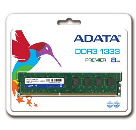 Memoria RAM DDR3 U-DIMM, PC3-10600 (1333MHz), 8GB, 1.5V, CL9, ADATA AD3U1333W8G9-S