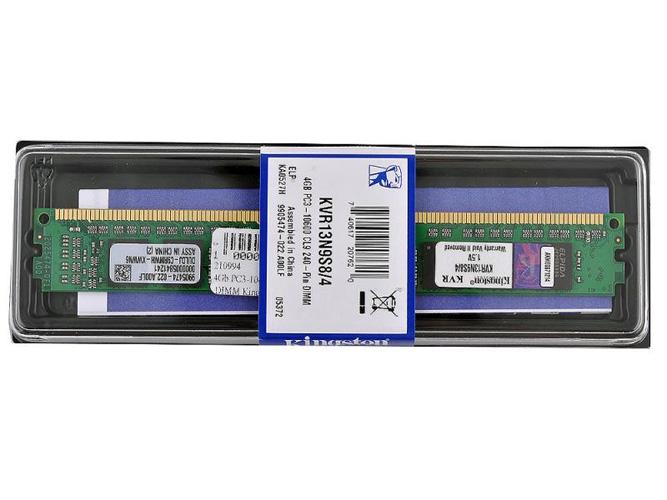 Memoria RAM DDR3 U-DIMM, PC3-10600 (1333MHz), 4GB, 1.5V, CL9, Kingston KVR13N9S8/4