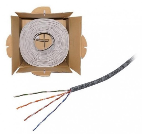 Bobina Cable UTP Cat 5E, 4 Pares, 305 Metros (1,000 ft), Color Gris, Uso Interior, VORAGO CAB-207