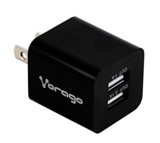 Cargador de Pared, 2 x USB (H) (5V/1A - 5V/2A), Color Negro, VORAGO AU-106-BK