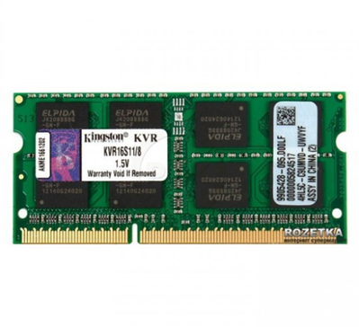 Memoria RAM DDR3, 1600MHz, 8GB, CL11, Non, ECC, SO-DIMM, KINGSTON KVR16S11/8