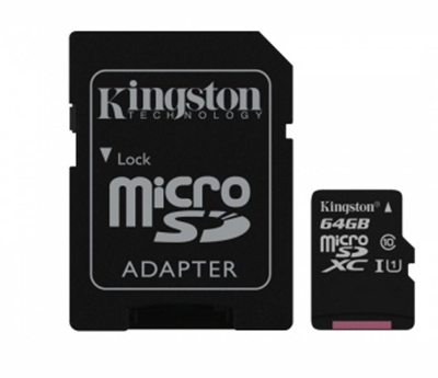 Tarjeta MicroSD Canvas Select™, Capacidad 64GB, Clase 10 UHS-I 80MB/S (lectura) y 10MB/S (escritura), con Adaptador SD, Kingston, SDCS/64GB