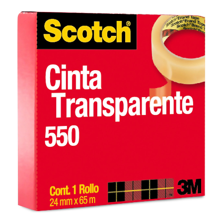 Cinta Adhesiva Scotch, Modelo 550, 24 mm x 65 Metros, Transparente, 3M 550-24X65