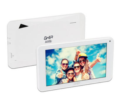 Tablet GHIA AXIS7 (T7718), CPU QC (hasta 1.5 GHz), RAM 1GB, 8GB, Soporta micro SD, Pantalla MultiTouch 7", Wi-Fi 802.11 b/g/n, BT, Cámaras: 0.3MP/2MP, Android 7.1, Color Blanco