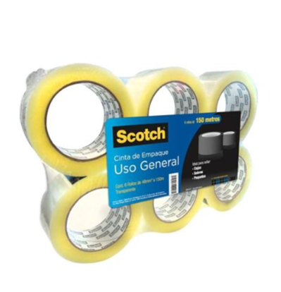 Cinta de Empaque Scotch, 6 Piezas, 48 mm x 150 Metros C/ Rollo, Transparente. 3M 360-T 48X150