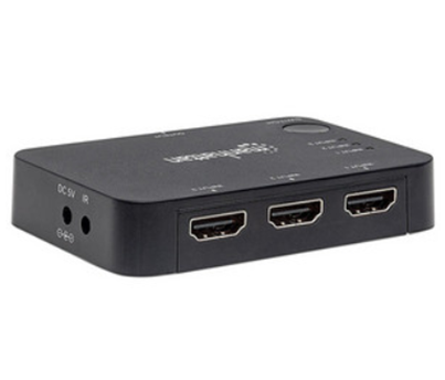 Switch de Vídeo HDMI, 3  Machos (In), 1 Hembra (Out), Soporta 4K, Incluye Control Remoto, MANHATTAN 207522