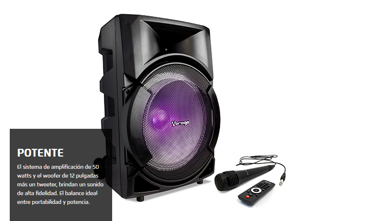 Bocina (Bafle), 12.0", Conexión Bluetooth / USB / SD  / 3.5 mm, Color Negro, Incluye Control y Micrófono Alámbrico, Recargable, VORAGO KSP-401