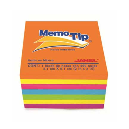 Notas Adhesivas (Memo-Tip), Colores Neon, 2 x 2", 400 Hojas, JANEL 6590202297