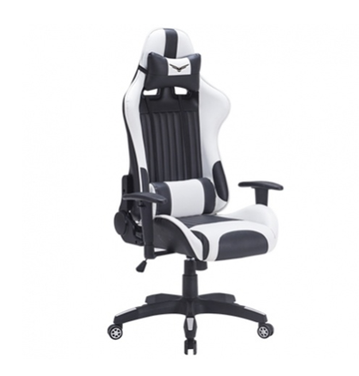 Silla Gamer Modelo Marine, Reclinable, Soporte Cervical y Lumbar, Color Negro / Blanco, Max. 140 Kg, NACEB NA-0901
