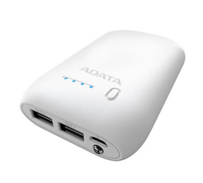 Batería Portátil recargable ADATA Power bank de 10,050 mAh para Smartphones y Tablets, 2 x USB, Color Blanco, AP10050-DUSB-5V-CWH