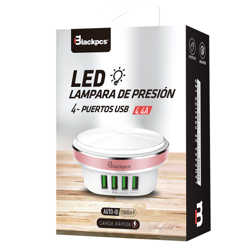 Lámpara de Presión LED, C/4 Puertos USB (5V-4.4A), Color Blanco, Blackpcs ESH054-P