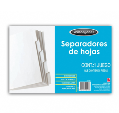 Separadores Blancos para Carpeta 2 y 3 Arillos, 5 Divisiones, ACCO P2188