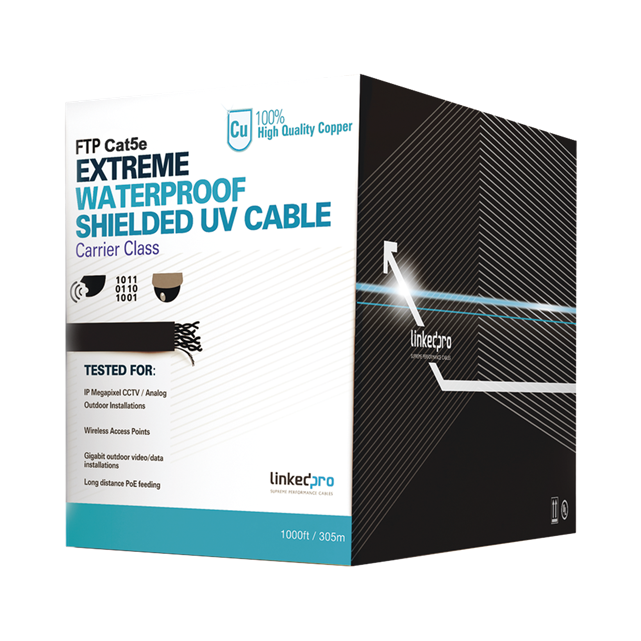 Bobina de Cable de 305 m, Cat5e, para Intemperie, Color Negro, para Aplicaciones de CCTV, Redes de Datos, LINKEDPRO PRO-CAT5-EXT-LITE