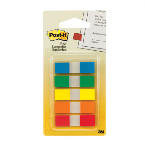 Banderitas Adhesivas (Post-it), Colores Primarios, 0.47 x 1.7", 5 Blocks C/ 20 Banderitas C/U, 3M 683-5CF