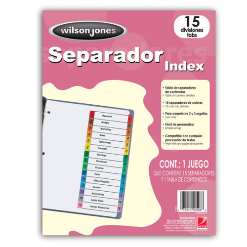 Separador 15 Divisiones Economico, WILSON JONES P1365