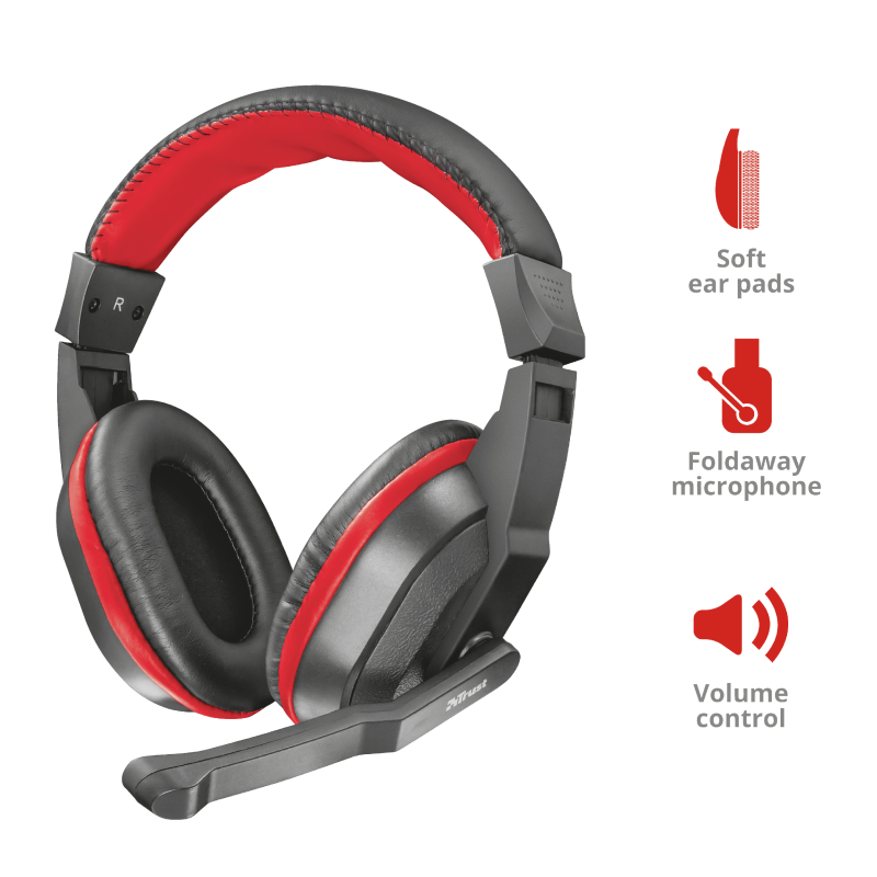 Audífonos Gamer C/ Micrófono Modelo Ziva, 3.5 mm, Color Negro / Rojo, Longitud Cable 1.8 Metros, TRUST 21953