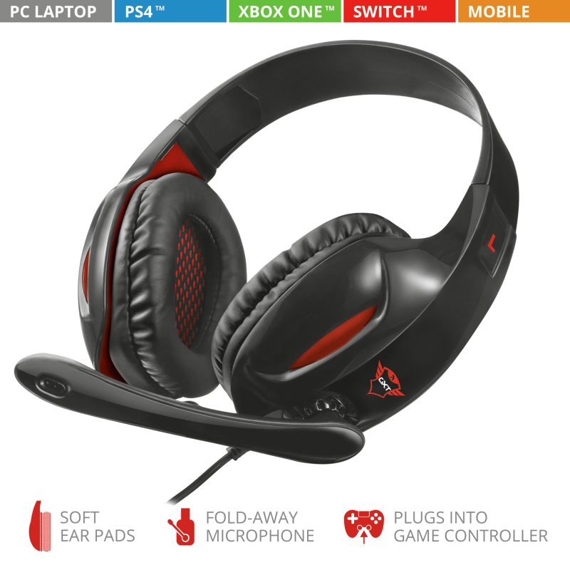 Audífonos Gamer C/ Micrófono Modelo GXT 330 XL Endurance, 3.5 mm, Color Negro / Rojo, Longitud Cable 1.0 Metros, TRUST 19999