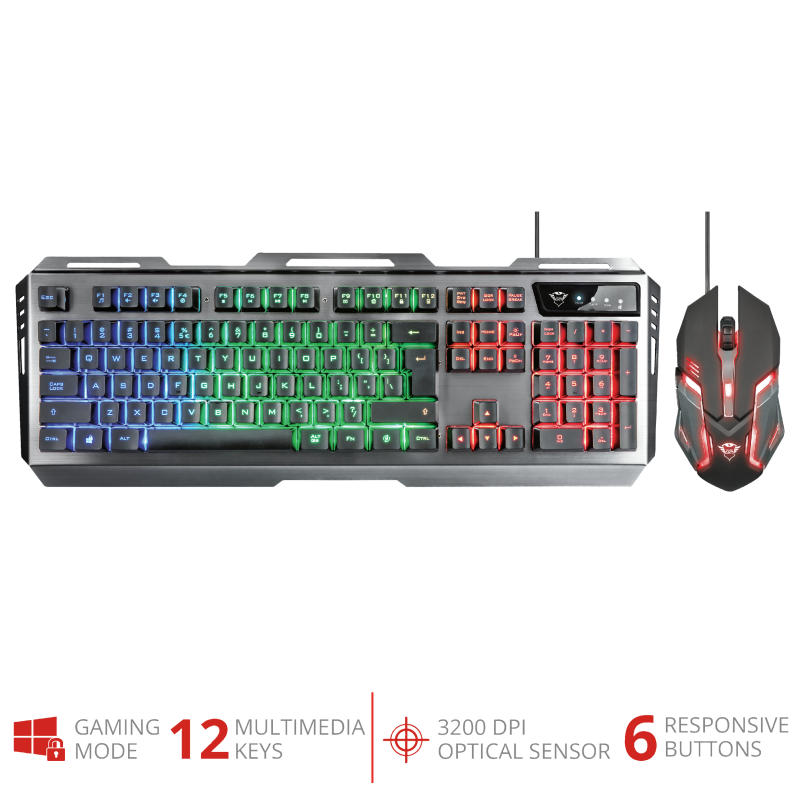 Teclado y Ratón (Mouse) Gamer Modelo GXT 845 Tural, 12 Teclas / 6 Botones, Iluminación LED, USB, TRUST 22460