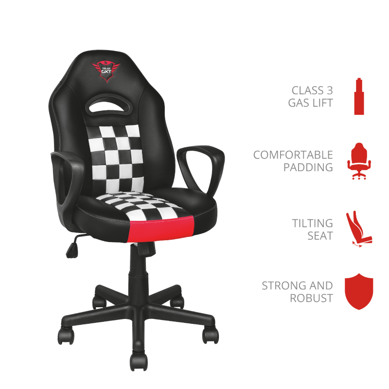 Silla Gamer Modelo GXT 702 Ryon Junior, Color Negro / Rojo / Blanco , Max. 80 Kg, TRUST 22876
