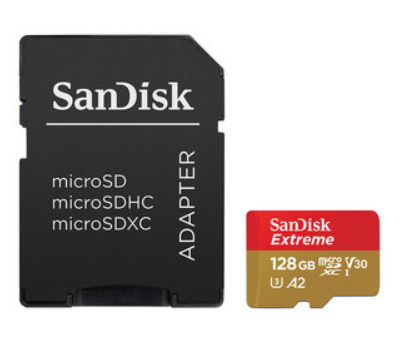 Tarjeta MicroSDXC V30, Versión Extreme A2 , Capacidad 128GB, Clase 10, Incluye Adaptador SD, SANDISK SDSQXA1-128G-GN6MA