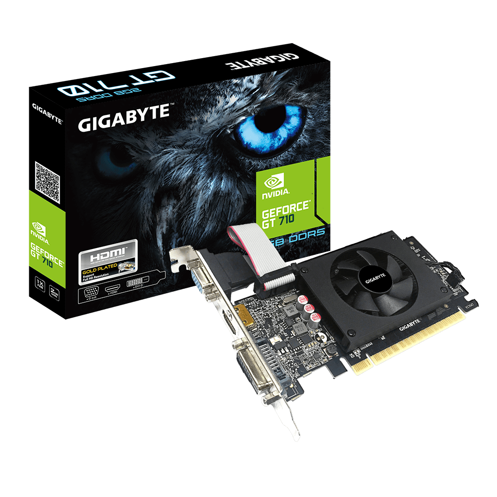Tarjeta de Video NVIDIA GeForce® GT 710, 2GB GDDR5, PCI-E 2.0 x 8, Dual-link DVI-D*1 / HDMI*1 / D-Sub*1, Gigabyte GV-N710D5-2GIL