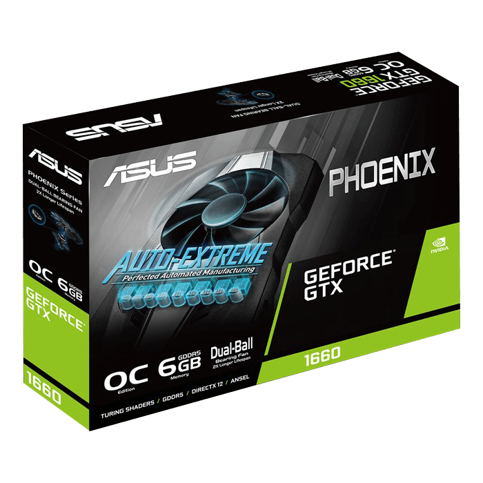 Tarjeta de Video GeForce® GTX 1660 OC, 6GB GDDR5, 1 x DVI-D, 1 x HDMI, 1 x DisplayPort 1.4 | Asus PH-GTX1660-O6G