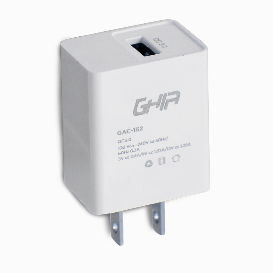 Cargador de Pared,1 x USB (H) (5V/2.4A), Color Blanco, GHIA GAC-152