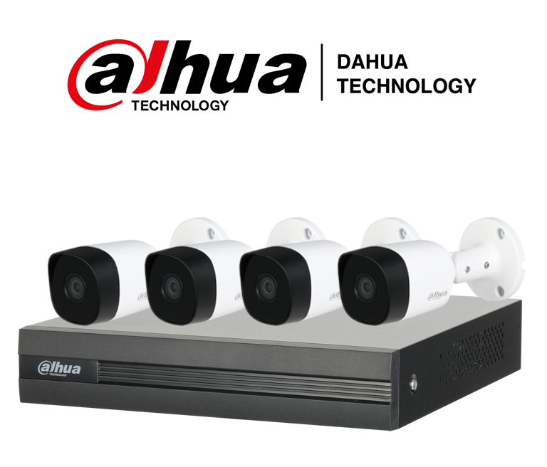 Kit de Video Vigilancia, 1 DVR PentaHíbrido 4 Canales (1 HDD Max 6TB) + 4 Cámaras Metálicas 720p Bullet, IR 20 Mts, P2P, 4 Cables Siameses, 1 Fuente de poder, DAHUA XVR1A044B2A11