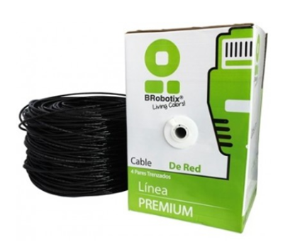 Bobina Cable UTP Cat 6, 4 Pares, 305 Metros (1,000 ft), Color Negro, Uso Exterior, BROBOTIX 171100