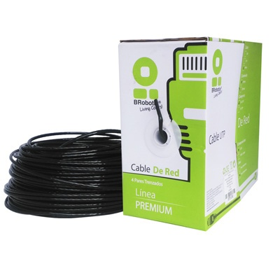 Bobina Cable UTP Cat 6, 4 Pares, 100 Metros, Color Negro, Uso Exterior, BROBOTIX 176122
