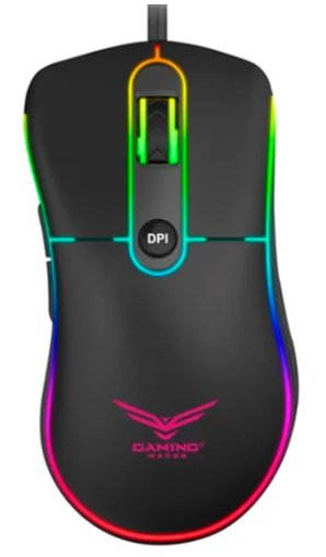 Ratón (Mouse) Gamer, Alámbirco (USB), Hasta 3200 DPI, 4 Botones, Iluminación LED, Color Negro, NACEB NA-0933
