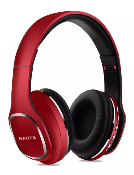 Audífonos Con Micrófono, Inalámbricos (Bluetooth), Color Rojo, Recargable, Radio AM / FM, NACEB NA-0307R