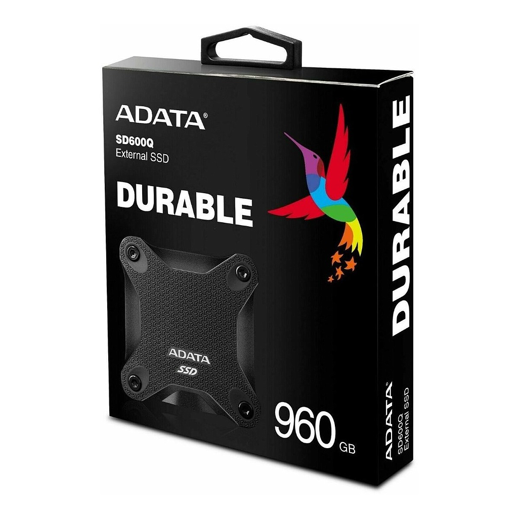 SSD Externo Durable SD600Q, Capacidad 960GB, Interfaz USB 3.1, Color Negro, Resistente a Golpes, ADATA ASD600Q-960GU31-CBK