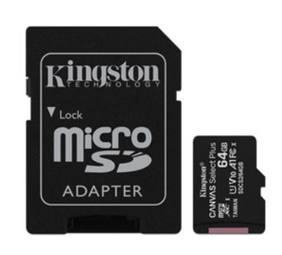 Tarjeta MicroSDXC, Modelo Canvas Select Plus, Capacidad 64GB, Clase 10, Incluye Adaptador SD, KINGSTON SDCS2/64GB