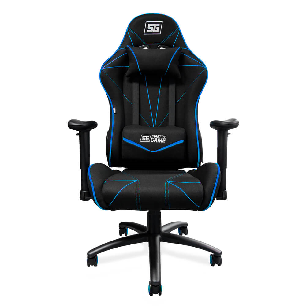 Silla Gamer Start The Game (SG) Modelo Chair 500, Reclinable, C/ Soporte Cervical y Lumbar, Color Negro / Azul, Max. 120 Kg, VORAGO CGC500-BL