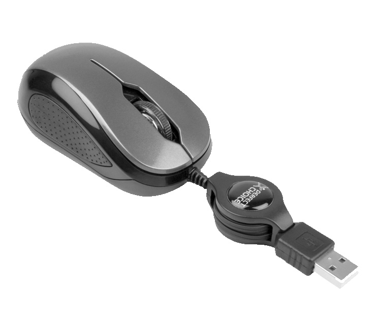 Ratón (Mouse) Óptico, Alámbrico (USB Retráctil), 1000 DPI, Color Gris, PERFECT CHOICE PC-043980-00001