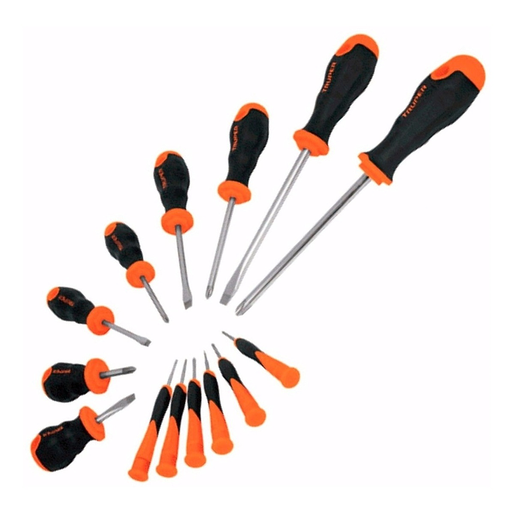 Juego de Desarmadores, Mango Comfort Grop, Largos, 14 Piezas, TRUPER DTJ-14B