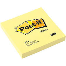 Notas Adhesivas (Post-it), Colore Amarillo, 3 x 3", 100 Hojas, 3M 654