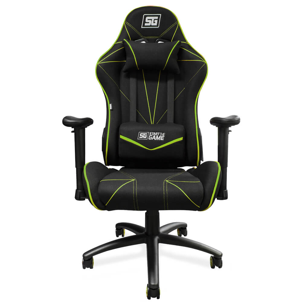 Silla Gamer Start The Game (SG) Modelo Chair 500, Reclinable, C/ Soporte Cervical y Lumbar, Color Negro / Verde, Max. 120 Kg, VORAGO CGC500-GR