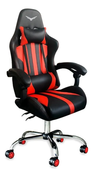 Silla Gamer Modelo Ninja Blade, Reclinable, C/ Soporte Cervical y Lumbar, Color Rojo / Negro, Max. 140 Kg, NACEB NA-09S1R