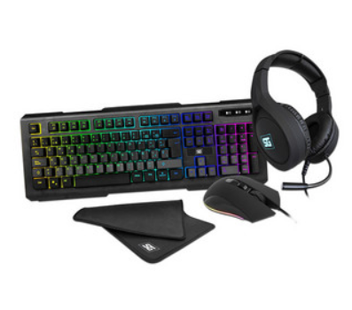 Kit de Periféricos Gamer, Teclado Retroiluminado, Ratón (Mouse), Diadema con Micrófono y Tapete, VORAGO KMH-501