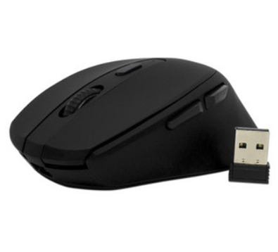 Ratón (Mouse) Óptico Inalámbrico, hasta 2400 dpi, Recargable, Iluminado, Receptor USB, Color Negro, VORAGO MO-306-BK