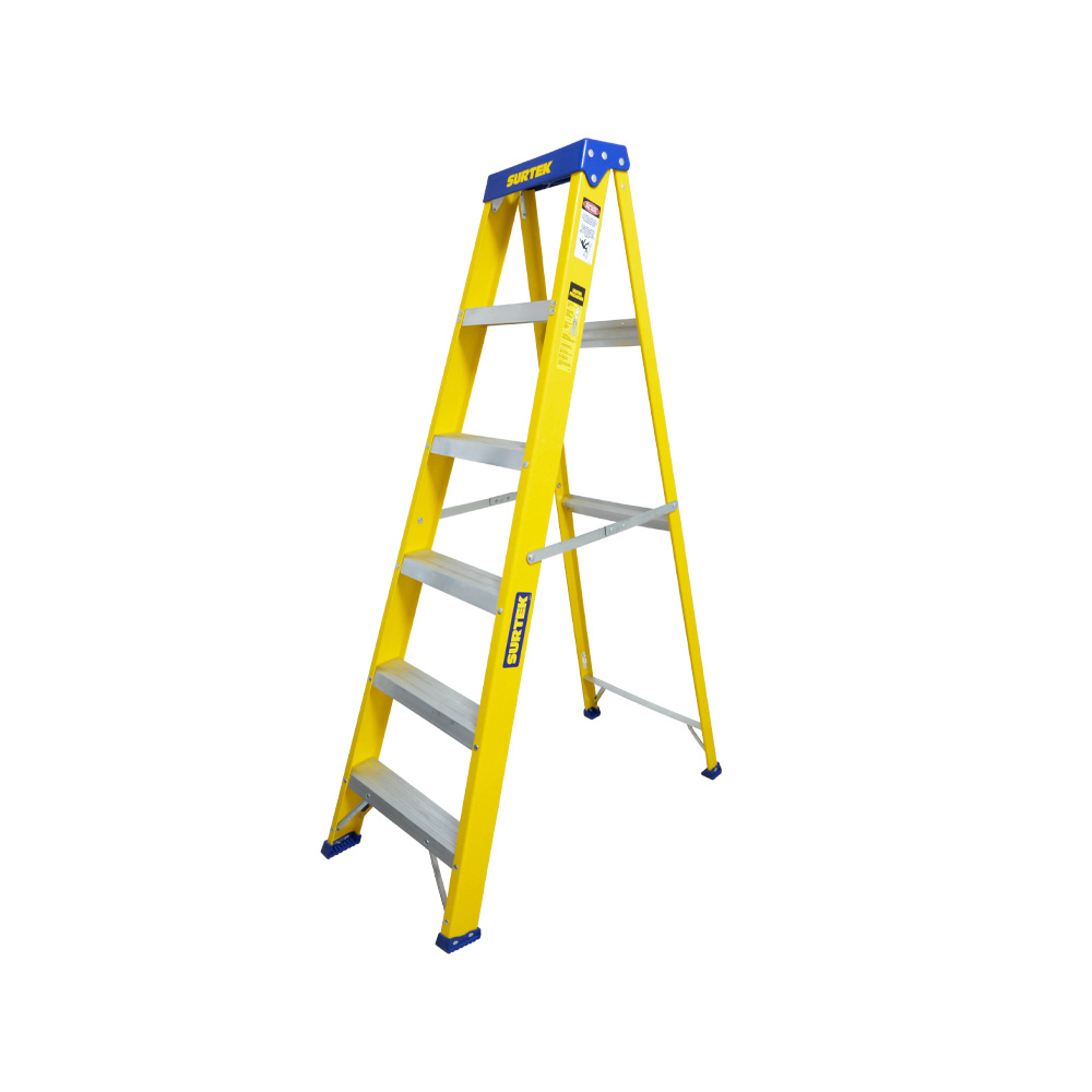 Escalera de Tijera, 5 Escalones, Fibra de Vidrio, Altura Max 1.86 Metros, SURTEK ETFV25