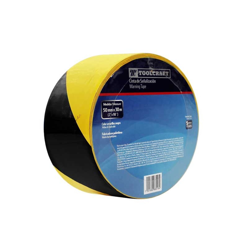 Cinta Delimitadora de Áreas, 50 mm x 30 Metros, Color Negro / Amarillo, TOOLCRAFT TC5098