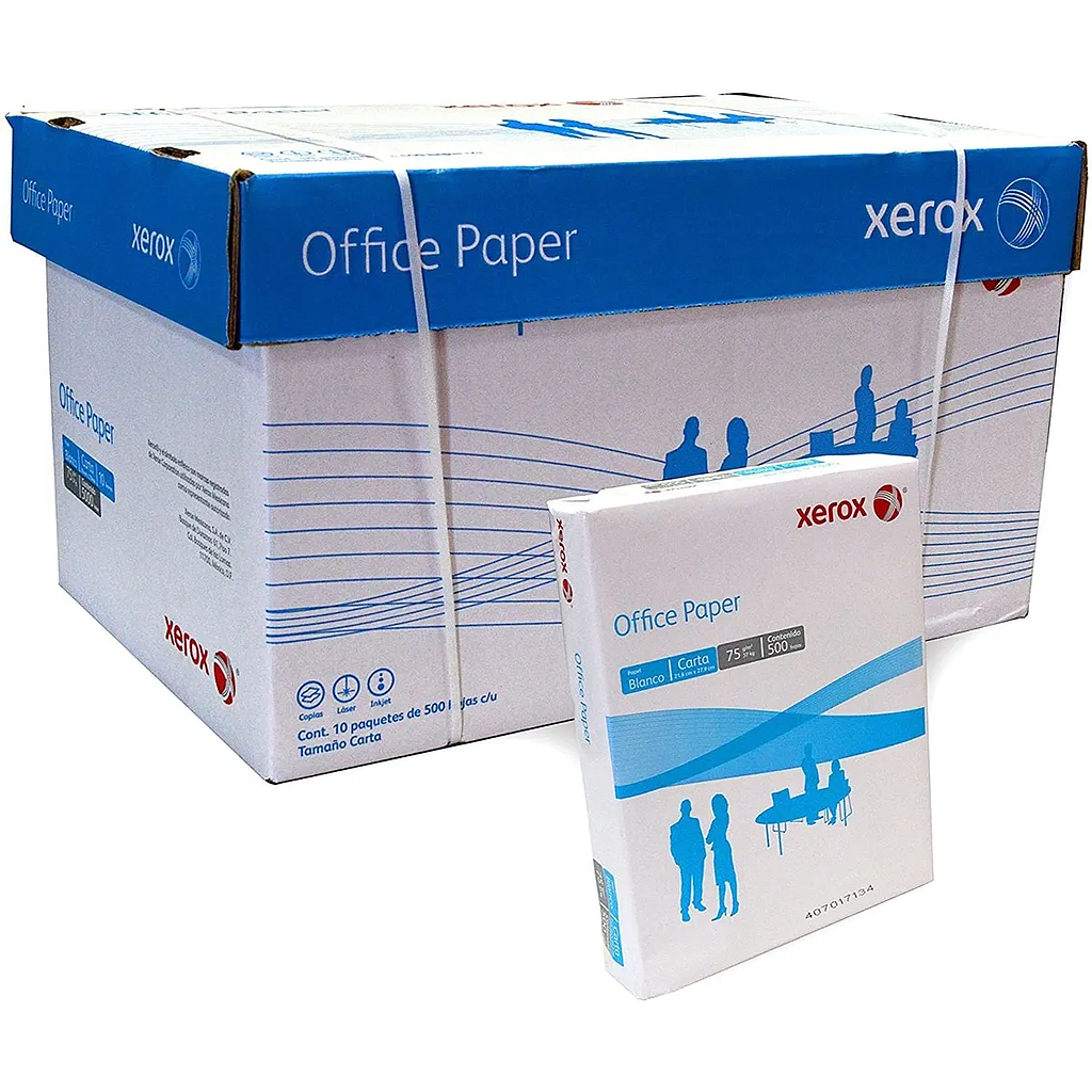Caja de Papel Bond, Premium, Tamaño Carta, Color Blanco, 75 Gramos, Modelo Office Paper, Blancura 96%, Contenido 10 Resmas de 500 Hojas C/U, XEROX 003M00360